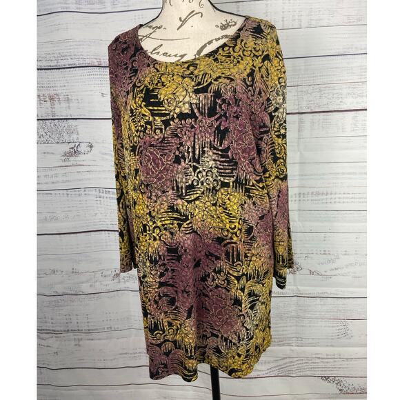 JM Collection Burnout Tunic Top Womens Plus 2X Floral Scoop Neck Stretch - Picture 1 of 10